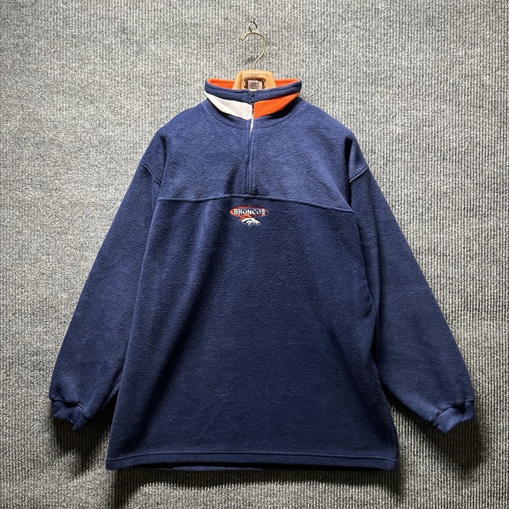 Vintage Denver Broncos Jacket Mens XL Blue Fleece 1/4 Zip 90s The Edge
